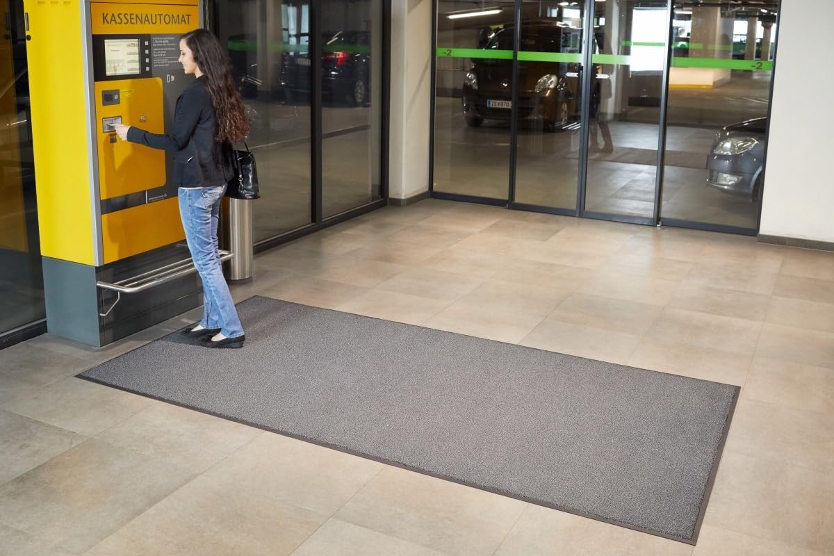 Tapis d'intérieur et d'extérieur de qualité supérieure - Polyamide - Sans PVC - Plusieurs tailles et couleurs - Antidérapant (NOIR ACIER 150 x 150 cm)