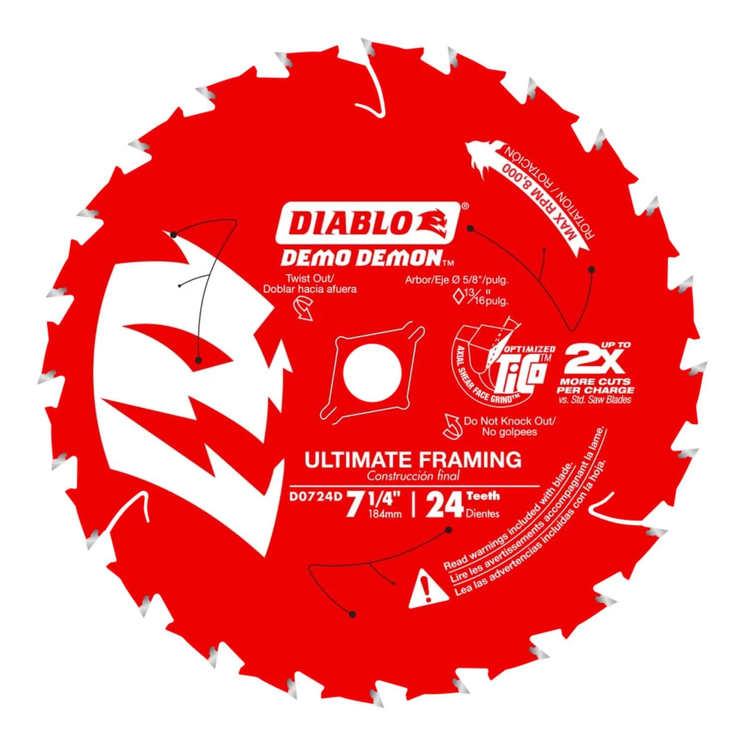 Demo Demon Framing/Demolition Saw Blade with Perma-Shield Coating - Dura-Blend Carbide - 7-1/4" x 24-Tooth - D0724DA