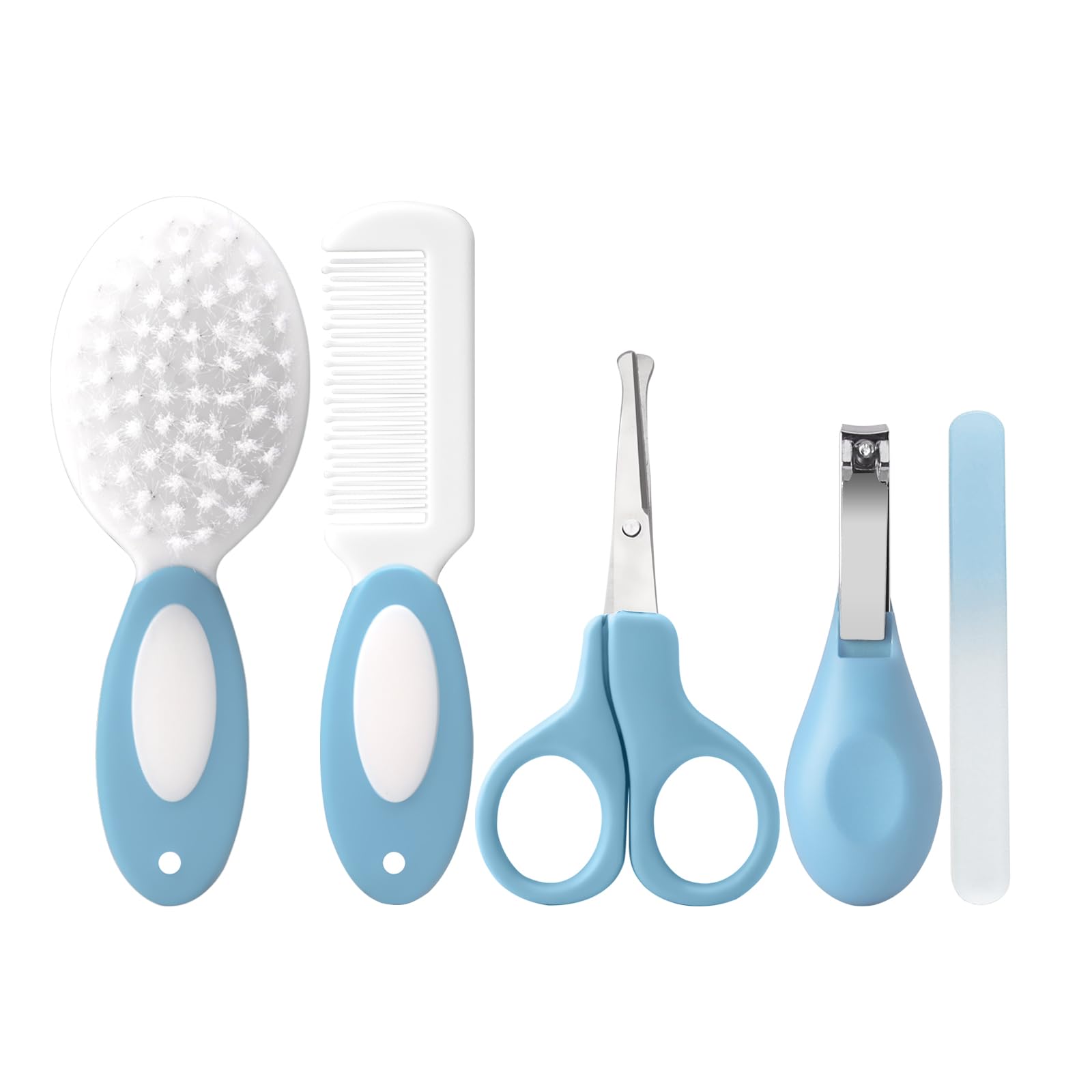 Baby Grooming Kit Newborn,Infant Safety Care Set with Hair Brush Comb Nail Clipper, Baby Essentials for Newborn,5 Pcs, Blue