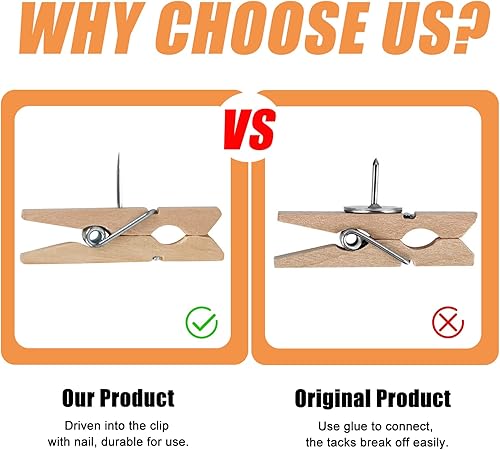 Miniatura 2 de 50 pines con clips de madera, pasadores de madera duraderos, tachuelas decorativas, tachuelas para tablero de corcho, obras de arte, notas, fotos,