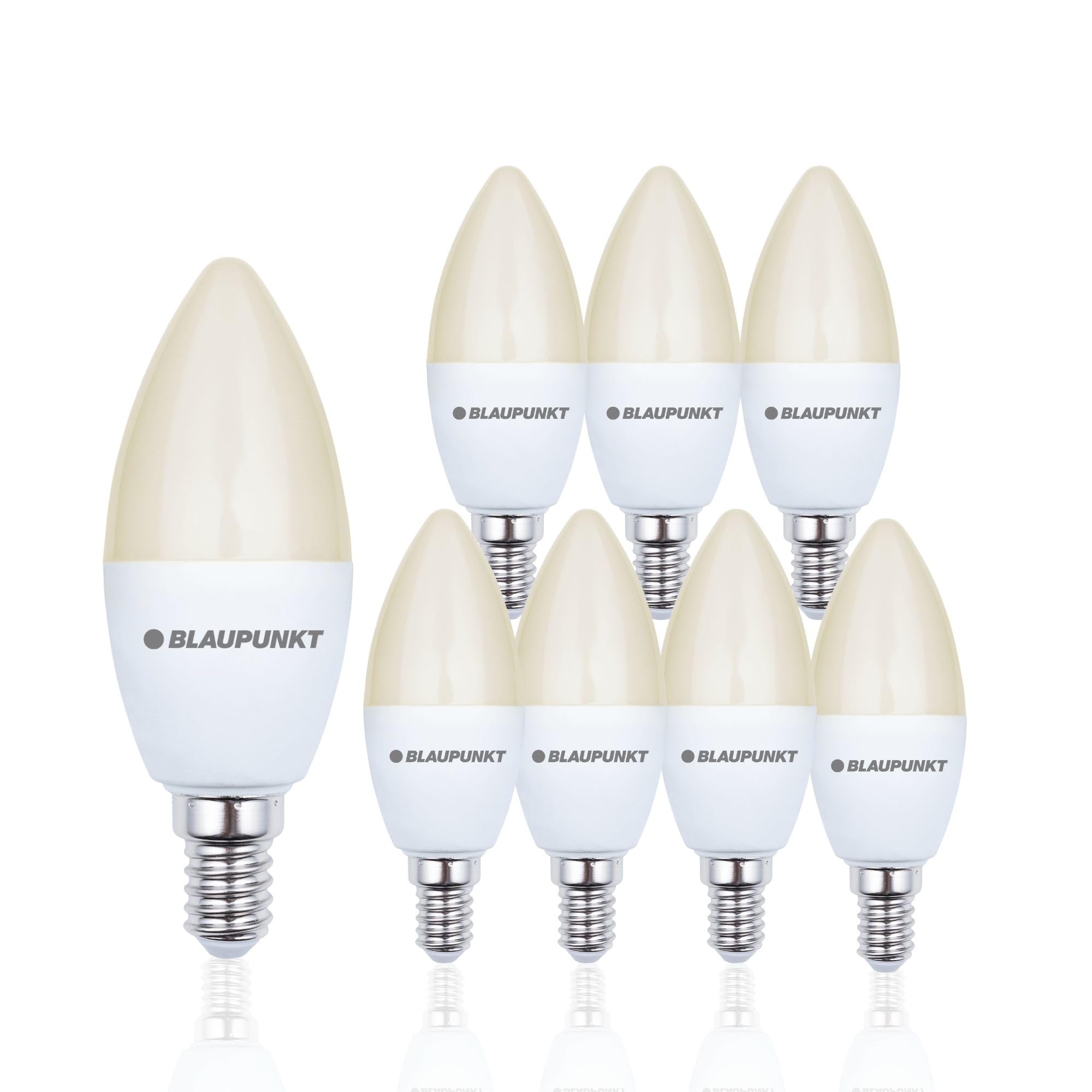 Blaupunkt E14 LED Light Bulb for Chandeliers | C35 Candle Shape Frosted | 7W Replaces 50W | 595 Lumens | 2700K Warm White | E14 Screw Base | Non‑Dimmable | High‑Quality E14 LED Set – Pack of 8 — image 1