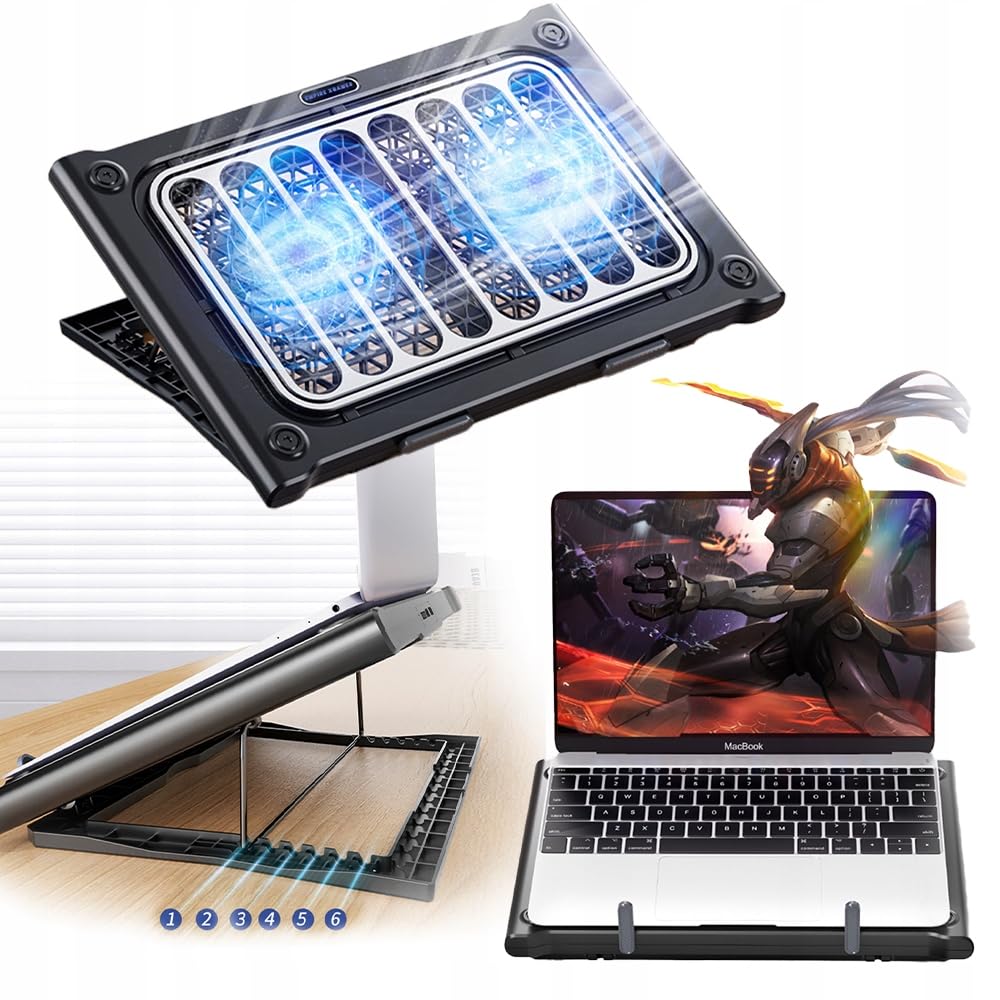 EXG C400 - 2 ventole, 6 livelli di inclinazione, funzionamento USB, per laptop fino a 17", silenzioso 23 dB, ABS e metallo