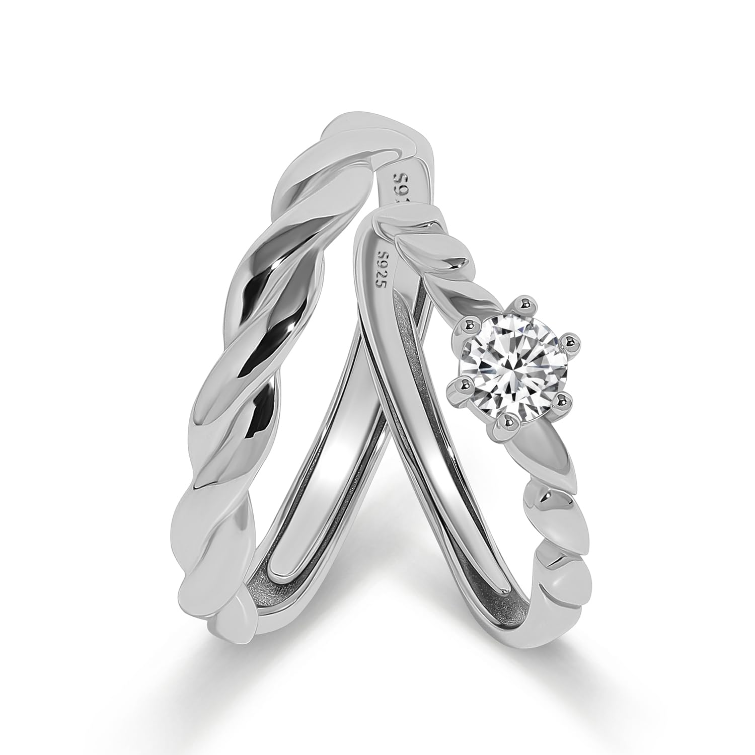 Meissa Anillos de Boda Compromiso de Plata de Ley 925 para Hombres y Mujeres, Anillos de Promesa Ajustables, Juego de Anillos de Compromiso para Aniversarios, Juego de Dos Anillos