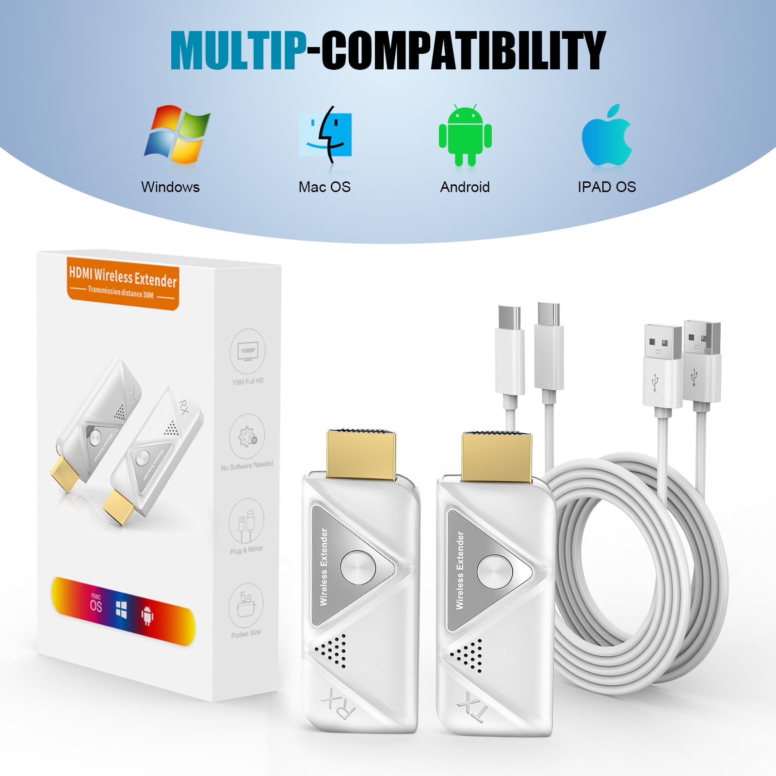Transmisor y Receptor HDMI Inalámbrico Plug & Play, Extensor HDMI Wireless