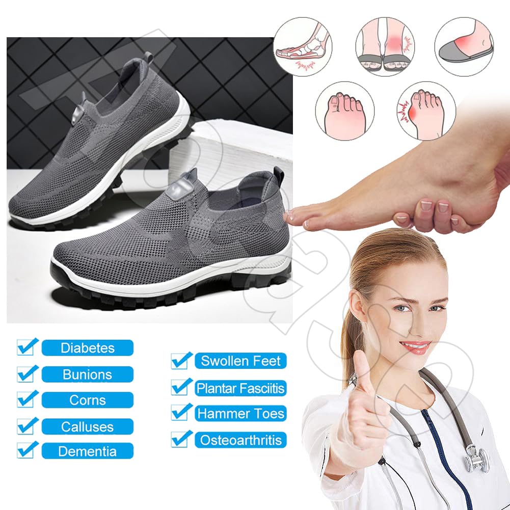 Chaussure pour Diabetique Pantoufle Orthopédique Homme Chaussures de randonnée à Enfiler pour Homme sans Lacets Baskets de randonnée en Plein air,Noir,43/265mm
