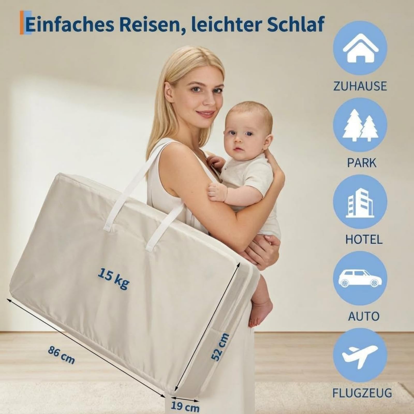 3 in 1 Baby-Beistellbett mit Weich Matratze | Sicher Getestet & Vielseitig Einsetzbar, 7-Fach Höhenverstellung, Faltbare Seitenwand mit Rollen für Zuhause und Unterwegs