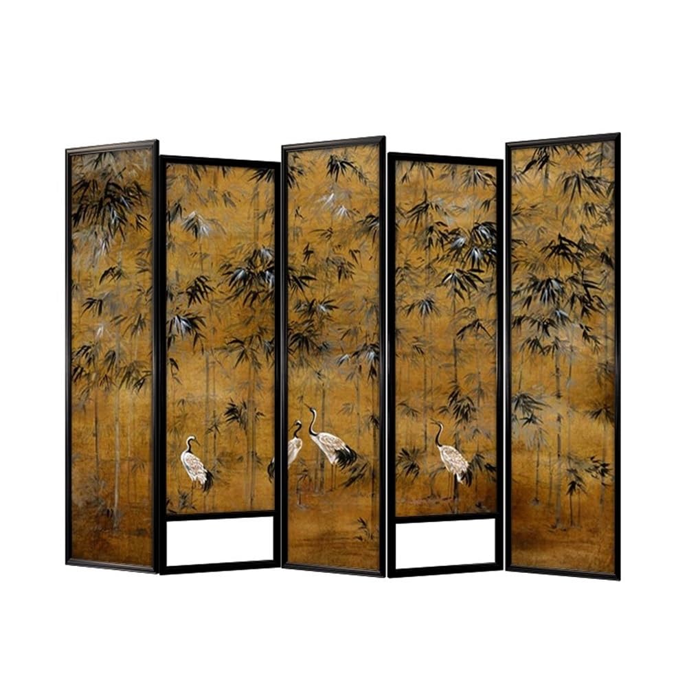 Privacy Screen Floor-standing Screen Partition Chinese Retro Crane Screen Partition Wall Living Room Foldable Fence Folding Screen Room Divider