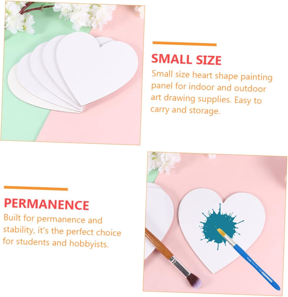 6Pcs Heart Shape Cotton Painting Boards Art Panels for Oil Tempera for DIY Projects Indoor Outdoor Use Durable Canvas