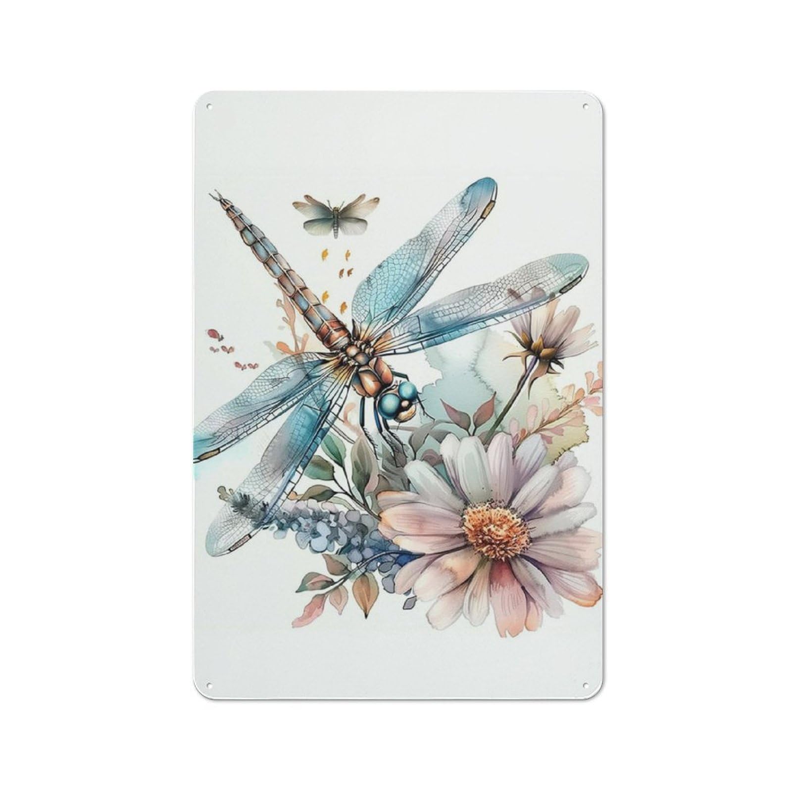 ACDOET Rustic Metal Tin Sign Dragonfly Wall Art For Bathroom Watercolor Dragonfly Pictures Wall Decor Dragonfly Flower Painting For Home Decor 8x12 Inch