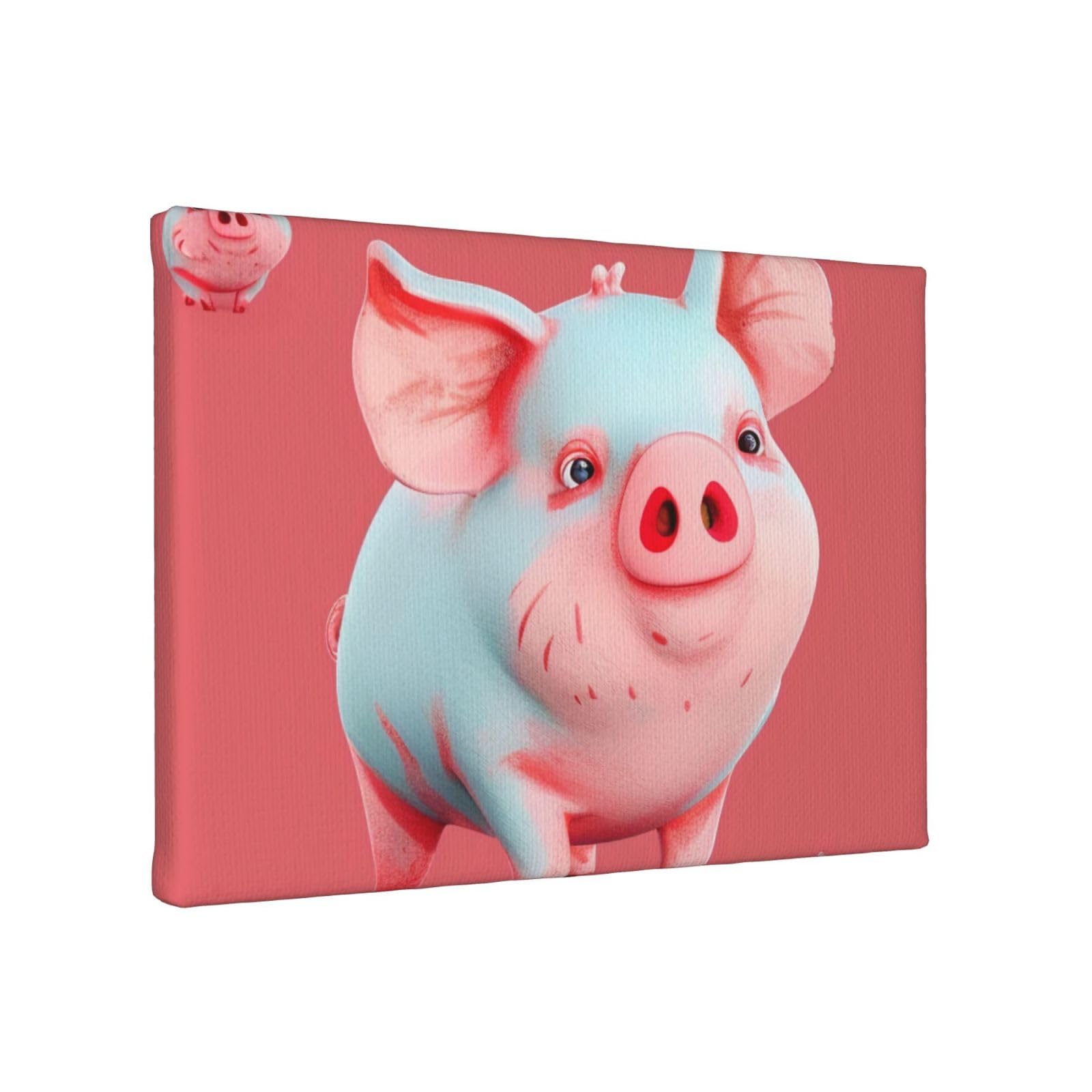 YKLJG Red Cute Piggy Printed Wall Art Canvas Painting 30x20 CM Wooden Framed Picture Painting Artwork Prints for Bedroom Kitchen Home Office Decor