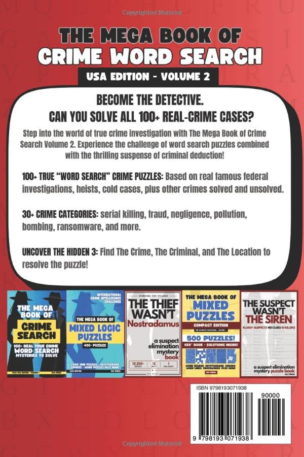 The Mega Book of Crime Search - Volume 2: Subtitle: 100 True Crime Word Search Mystery Puzzles with Hidden Case Answers to Solve | USA Edition (Mixed Compact Puzzle Book Series) image 3