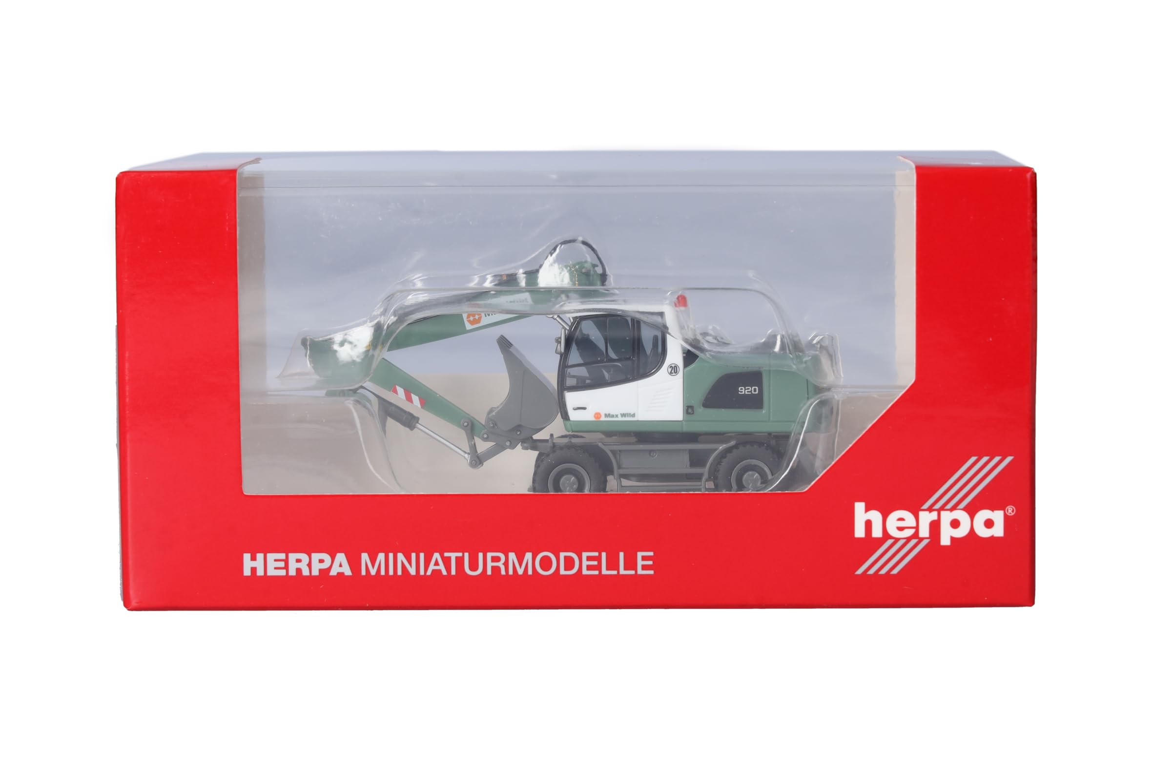 Herpa LKW Modell Liebherr Mobilbagger A920 Max Wild (Baden-Württemberg/Berkheim), Miniatur im Maßstab 1:87, Sammlerstück, Made in Germany, Kunststoff