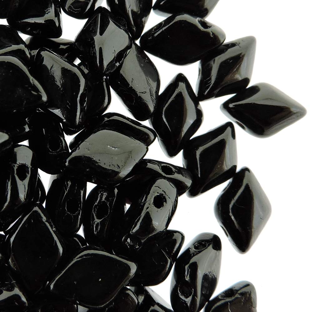 Czech Glass GemDuo Beads, 2-Hole Diamond Shaped Beads 5x8mm, 10 Grams, Jet Black