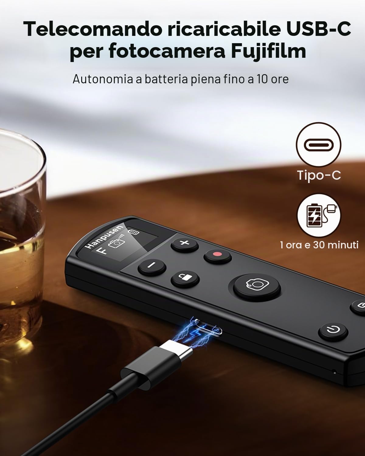Hanpusen - Telecomando per fotocamera Fujifilm, ricaricabile, senza fili, con schermo OLED, per Fujifilm X100 VI/X-M5/X-T30 II/X-E5/X-T5/X half/X-H2S/X-T30/X-T4/X-T3/X-S20/X-S10/X-T50/X-H2