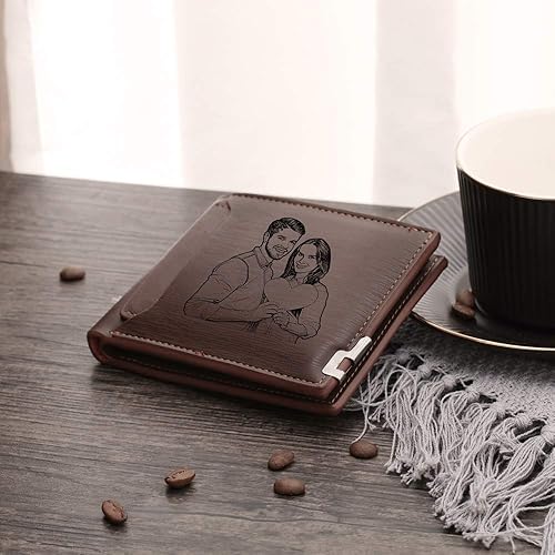Miniatura 4 de OPALSTOCK Cartera plegable personalizada con texto fotográfico grabado personalizado de piel sintética RFID para hombre, cartera para novio, marido,