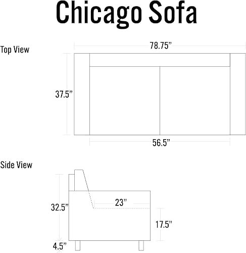 Miniatura 3 de Cortesi Home Sofá Chicago de cuero, 79 pulgadas, negro