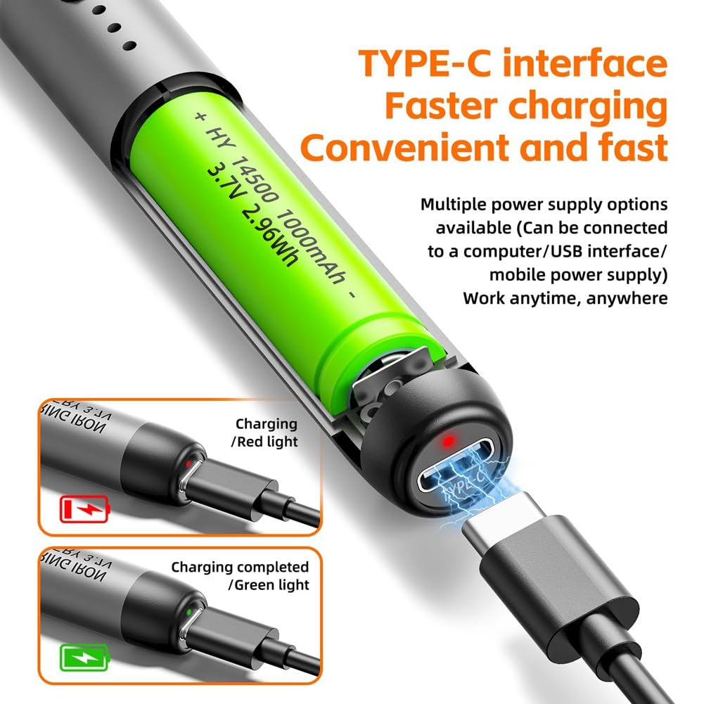 Bloepum Cordless USB Digital Soldering Iron Adjustable Temperature Type-C Interface Intelligent Solder Welding Iron Tool