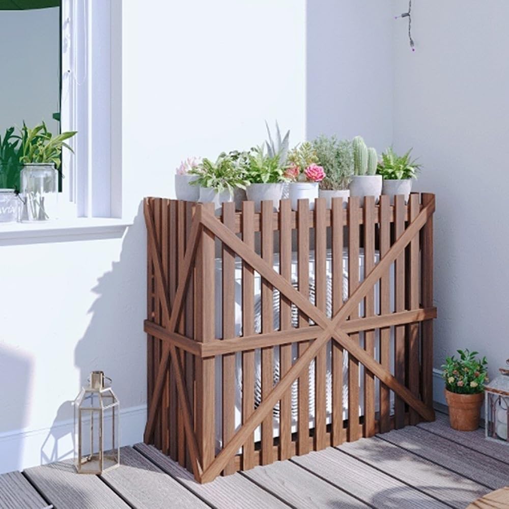 QYMYOZ Wooden Privacy Fence Panels - Decorative Screen for Air Conditioner, Trash Can, and Pool Equipment Enclosure - Large Brown Garden Yard Cover