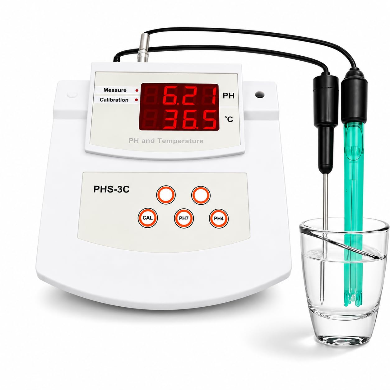 Medidor de pH para laboratorio con pantalla LED y soporte, incluye 2 electrodos de pH/temperatura y calibración automática de 2 puntos para pruebas de acuario y acuicultura