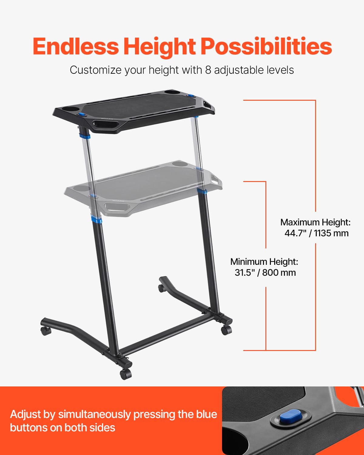 VEVOR Escritorio de ciclismo, ajustable para bicicleta y caminadora con soporte triangular, antideslizante con múltiples ranuras, escritorio de fitness con barra de asa, apto para ejercicio en casa y