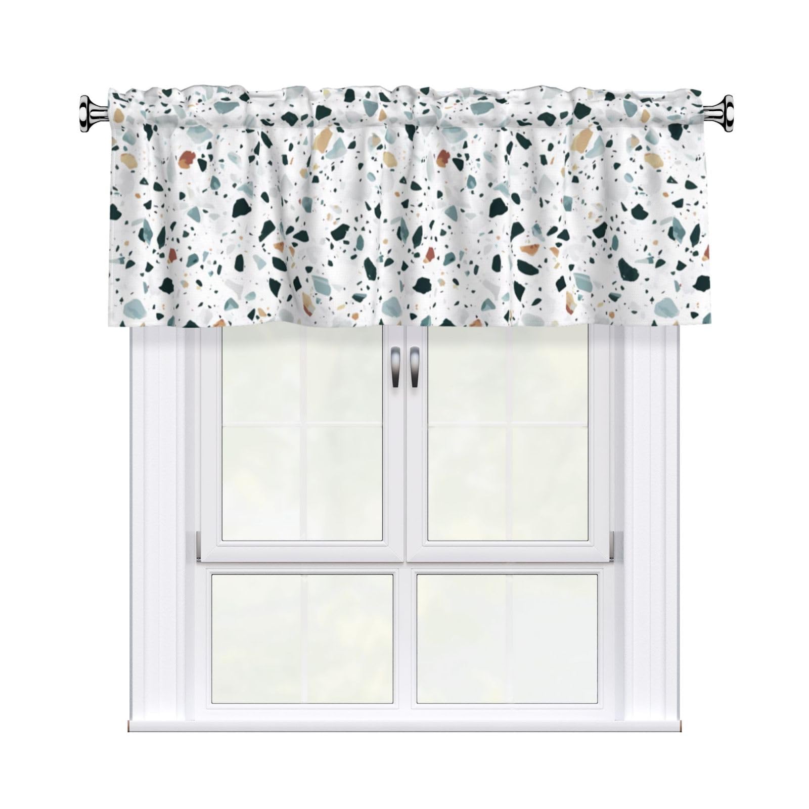 HJFCZH Terrazzo Marble Pastel Prints Durable Window Layer – 54x18 Inch 100% Polyester Peach Skin Valance for Long-Lasting Style