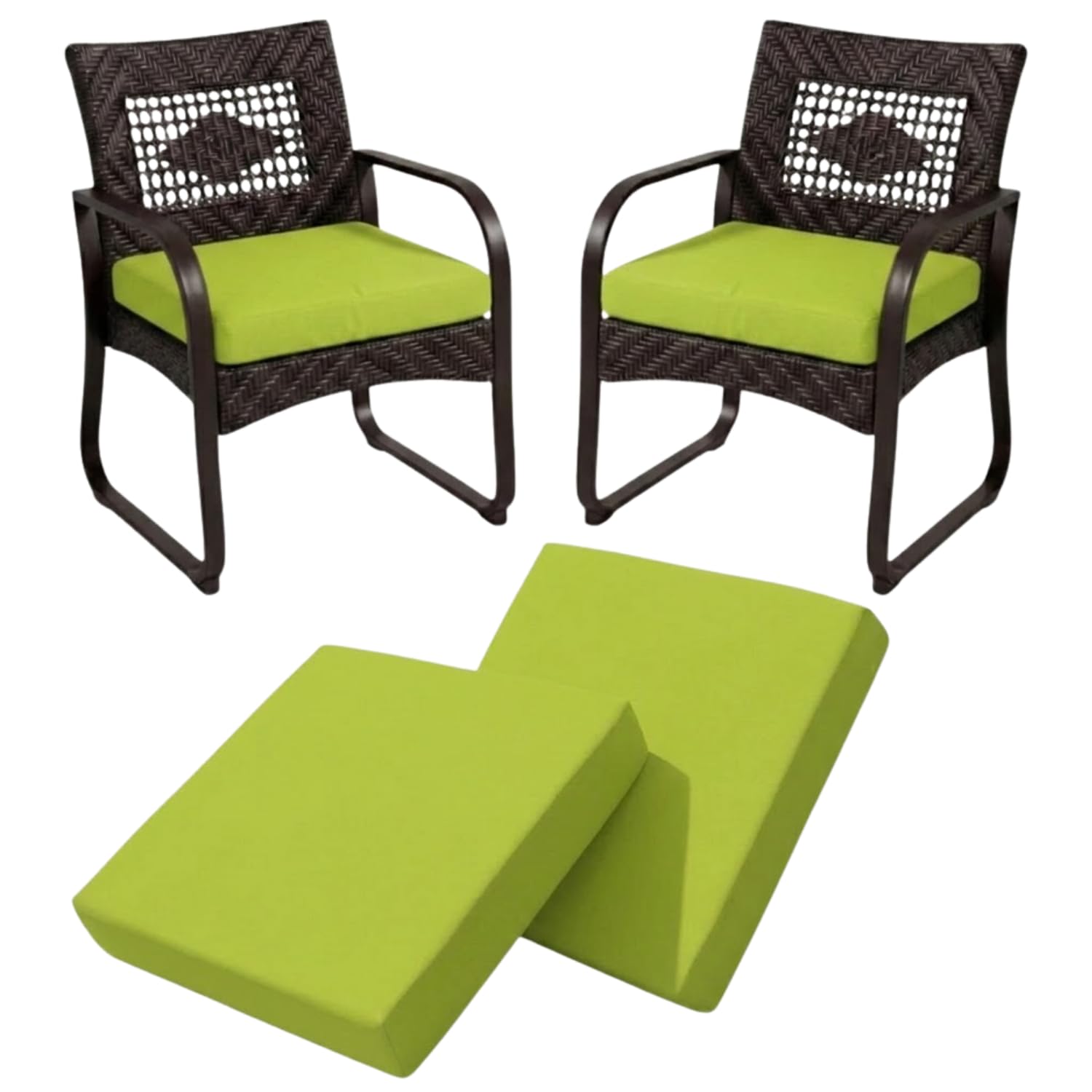 2 Pieces Waterproof Garden Chair Seat Pads Thick Rattan Outdoor Seat Cushions Removable Zipped Cover, Patio Dining Chair Pads for Indoor & Outdoor Furniture Seat Pad (Lime, 40cm x 40cm x 5cm)