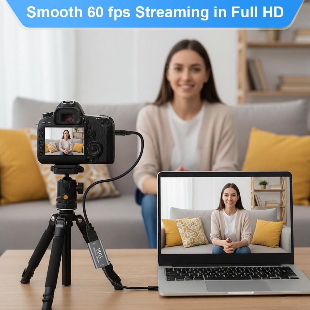 Flintronic Karta do przechwytywania wideo, 4K HDMI na USB Capture Card, wejście 4K30, wyjście 1080p 60FPS, do systemów Windows, MacOS i Linux, kamer, PS4/5, laptopów, komputerów stacjonarnych
