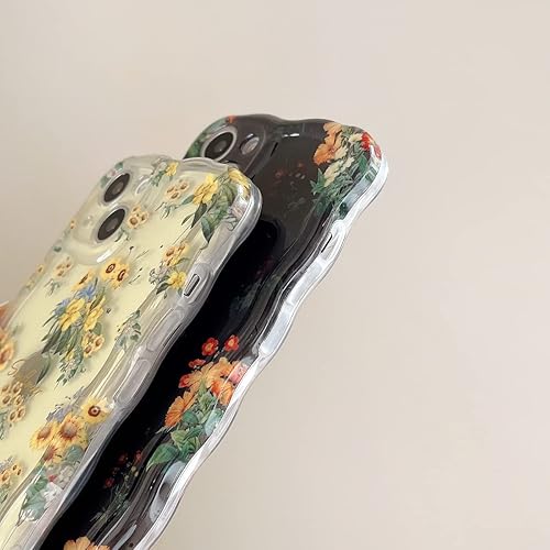 Miniatura 6 de Funda para iPhone 14 Pro, diseño de borde ondulado transparente IMD con bonitas flores de patán, duradera, moderna, retro, de silicona, funda