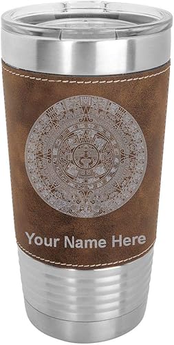 LaserGram Vaso aislado al vacío de 20 onzas, calendario azteca, grabado personalizado incluido (cuero sintético, rústico)