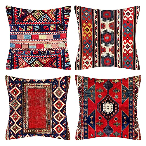 4er Set Dekorative Kissenbezüge 40 x 40 cm Stammes-Abstraktes Rot Orientalisch Kissenbezug Persischer Teppich Muster…