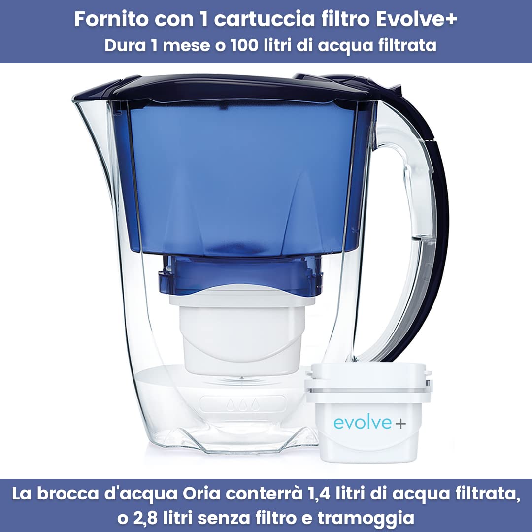 Caraffa Filtrante Aqua Optima Oria 2.8L - Con 9 Filtri Evolve+, Riduce Cloro, Calcare E Microplastiche
