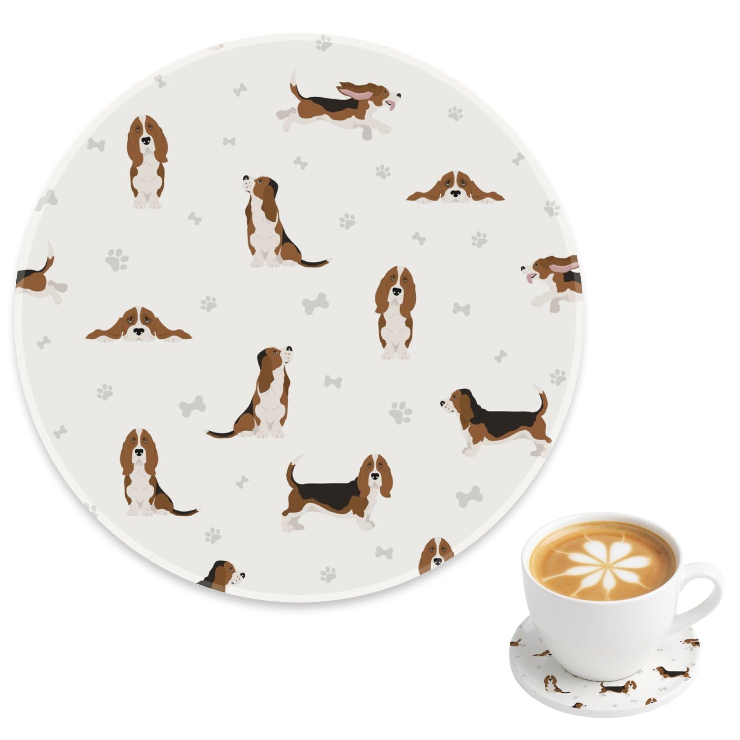 Cup Mat Coaster Playful Brown White Dog Ceramic Coasters for Drinks, Coffee Cup Mat Wipe Clean Coaster Suitable for Kinds of Cups Birthday Table Decorations, Dog Lovers Gifts Bestie Gifts, 4 Inch