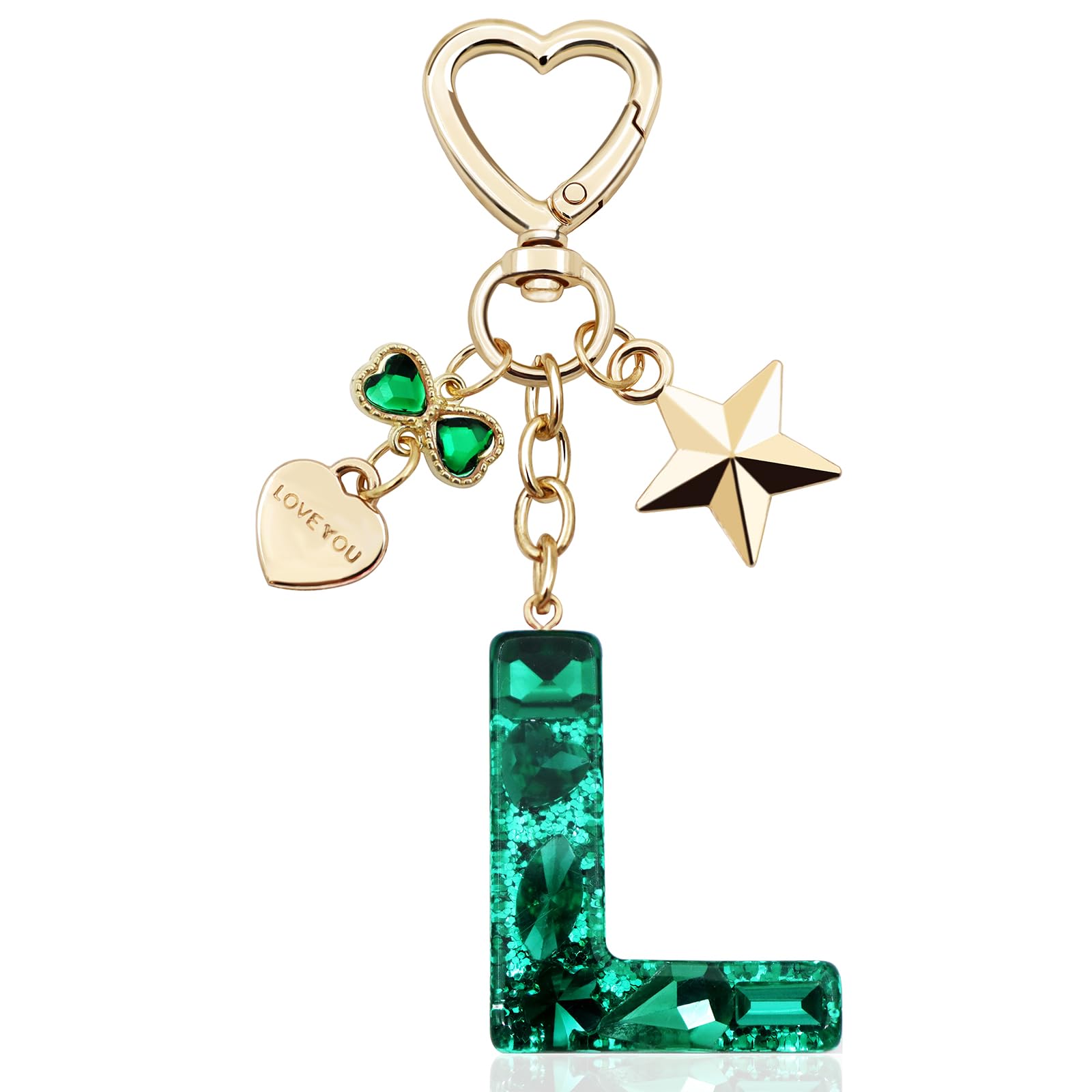 Glitter Initial Letter Keychain Gift for Women Cute Pink Resin Keychains for Bag