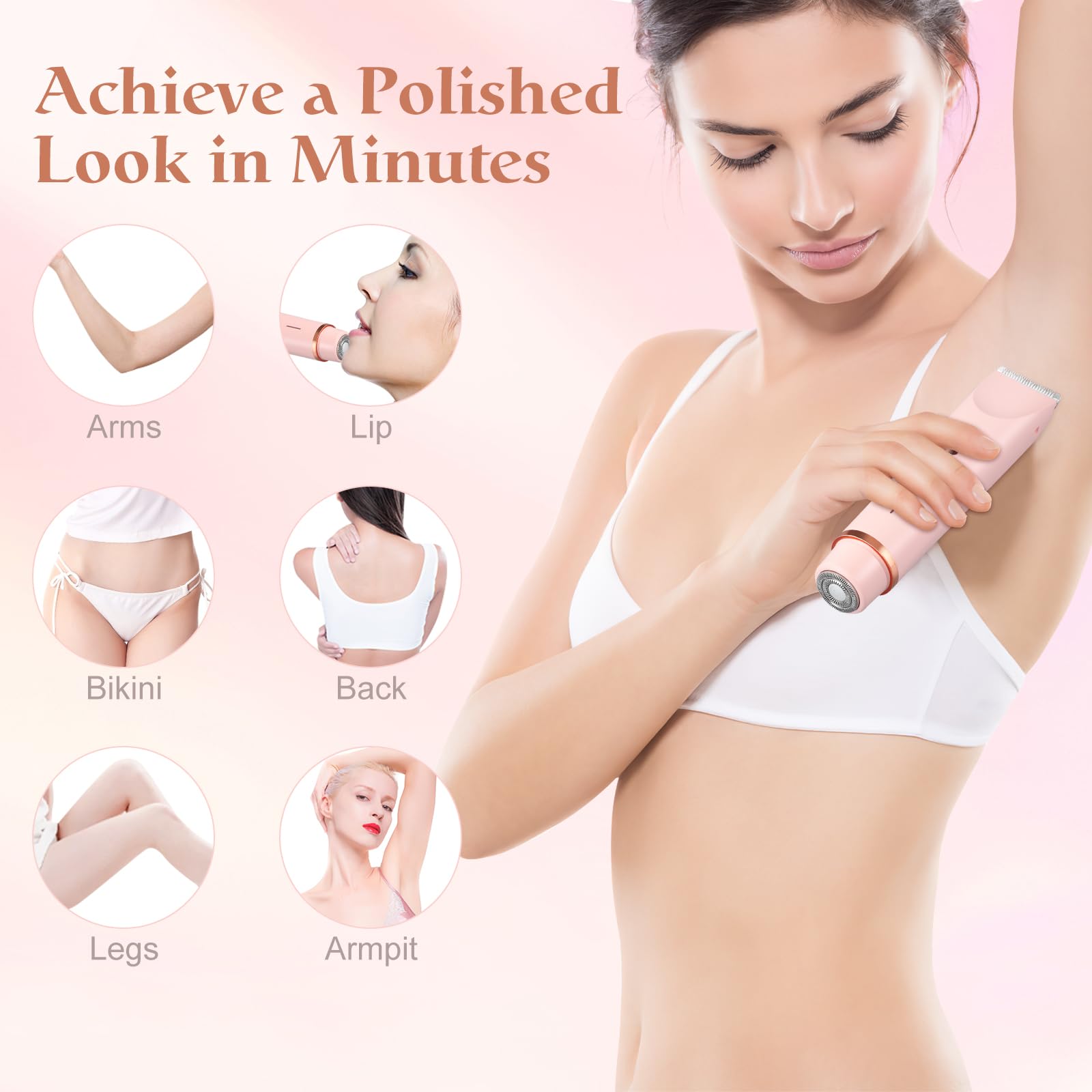 2 in 1 Bikini Trimmer Women,Electric Lady Shaver for Women,Cordless Electric Razor for Women Legs Underarms Pubic Hair with Wet & Dry Dual-use,Bikini Shaver with IPX7 Waterproof - Image 2
