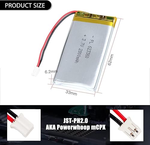 Miniatura 3 de 3.7V 2800mAh 623360 Lipo Batería recargable de iones de polímero de litio con conector PH2.0.000 in JST (en realidad 1500mah)