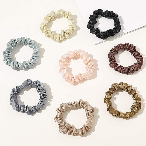 Miniatura 3 de Scrunchies - Lazos de satén de seda para el cabello, bandas para el cabello Elestics para coleta, pequeñas bandas para el cabello rizado grueso, sin