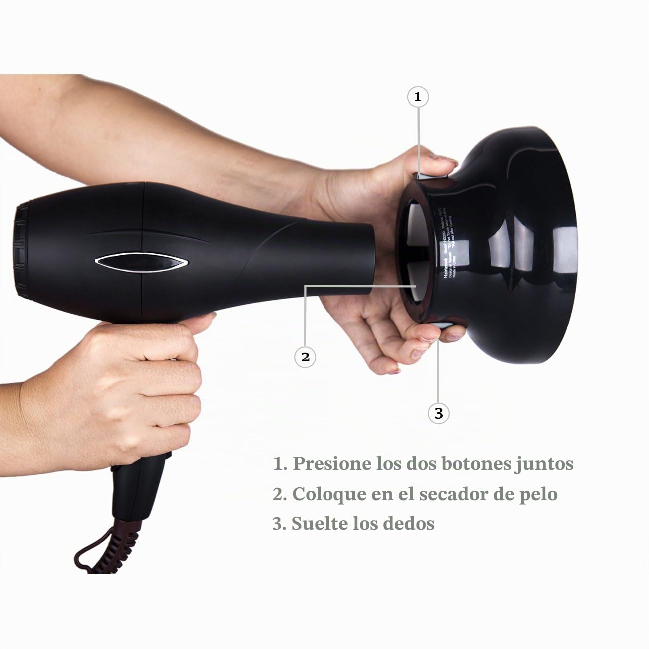 Hairizone difusor Universal para secadores de pelo con boquilla de diámetro 4,3 - 6,6 cm, para pelo rizado u ondulado, seca y gana el máximo volumen sin encrespamiento, negro