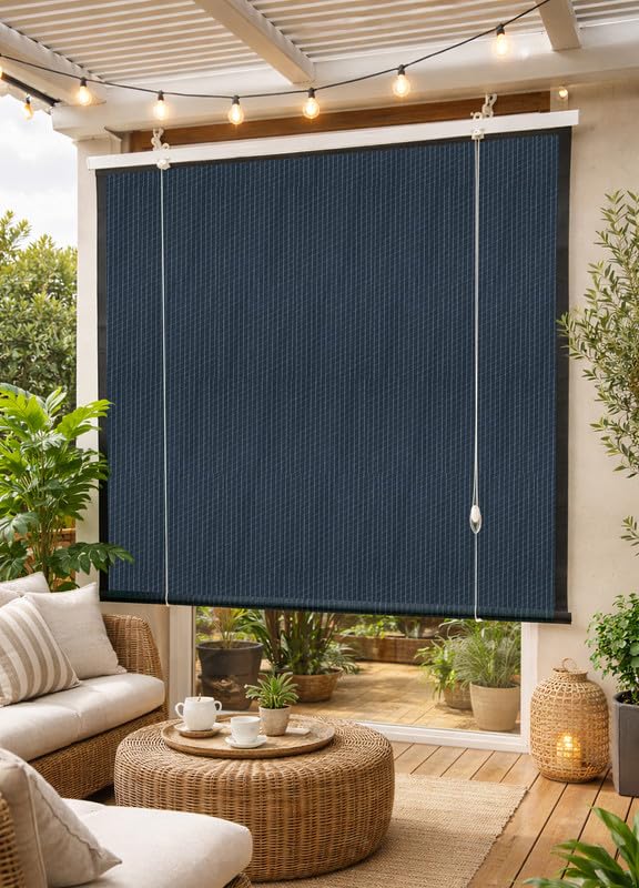 MetDeals Waterproof Cotton Canvas Chick Blind Curtain|Corded Roll-Up Shade for Balcony & Window|Protection from Sunlight, Rain & Dust|for Home, Office & Outdoor(NavyBlue, 6X9 Feet) Piece of 1-image-24