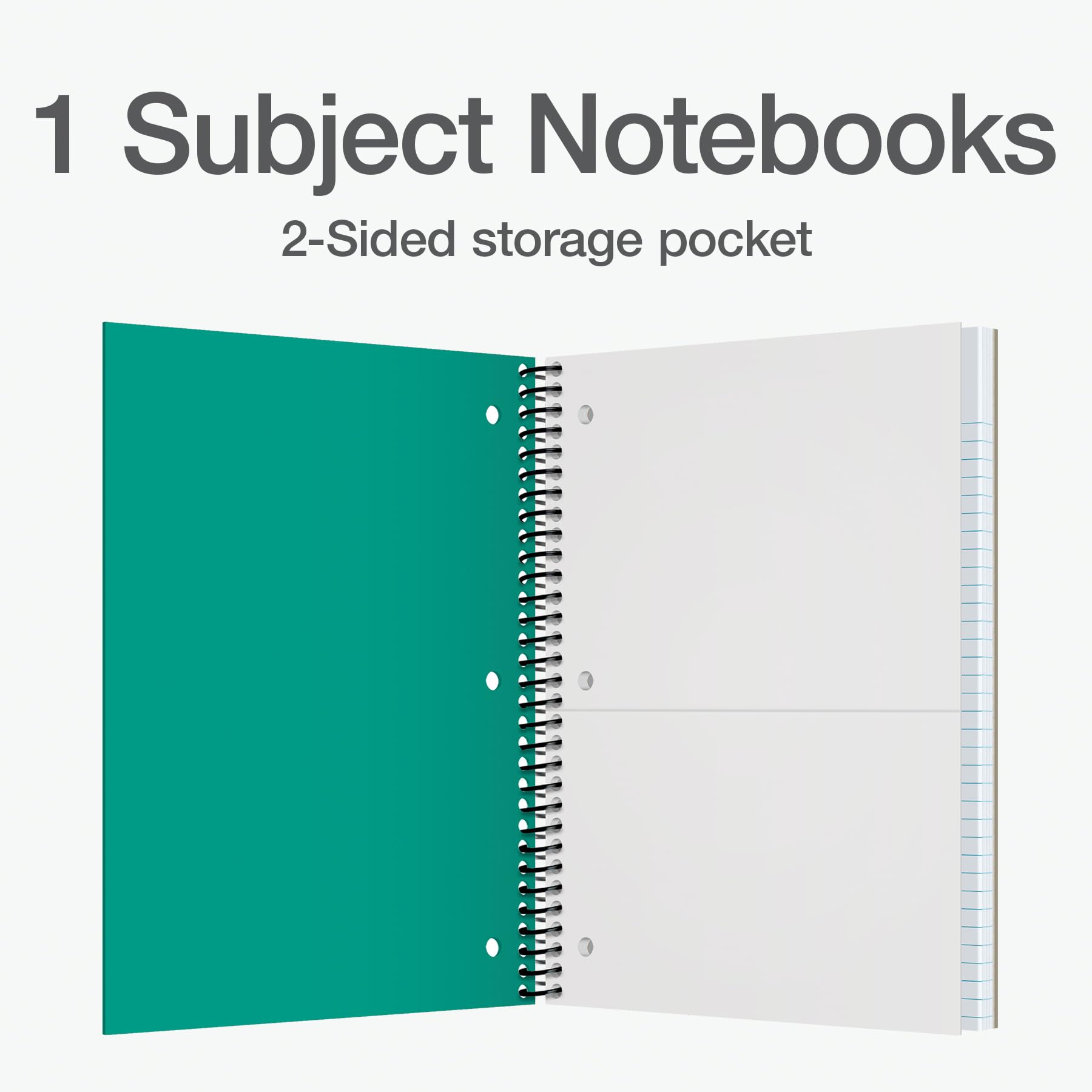 Oxford 1 Subject Spiral Notebook, Notebook for School, Plastic Covers, Back to School Supplies, College Ruled, 100 Sheets, 5 Pack, Assorted Primary Colors: Black, Blue, Red, Green and Yellow (1009289) - Image 2