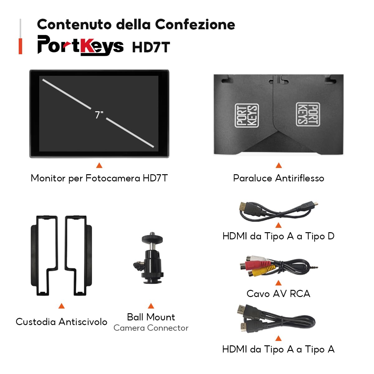 Portkeys HD7T Monitor da Campo per Fotocamera 7" Touchscreen, Schermo ad Alta Luminosità 1000 Nits con Tasti di Scelta Rapida, Compatibile con DSLR