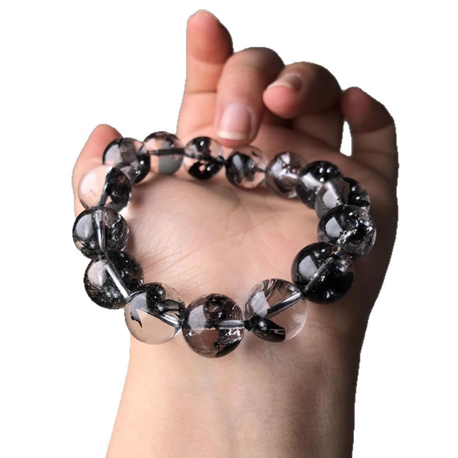 Pulseras de Cristal Negro Brillante, Pulsera de Cuentas de Cristal Negro Natural, Pulsera elástica de Cuentas de Yoga para Regalos de cumpleaños y Amistad en Navidad,10mm