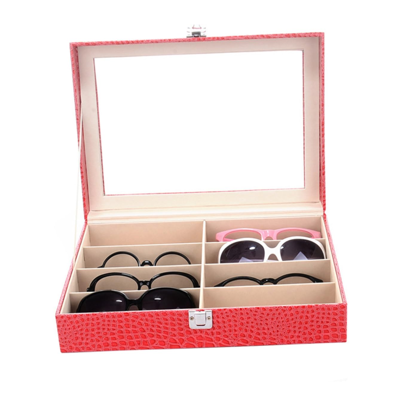 COLLBATH Caja para Gafas de Sol 8 Ranuras, Organizador de PU y MDF, Diseño de Grano, para Mesita de Noche y Hogar