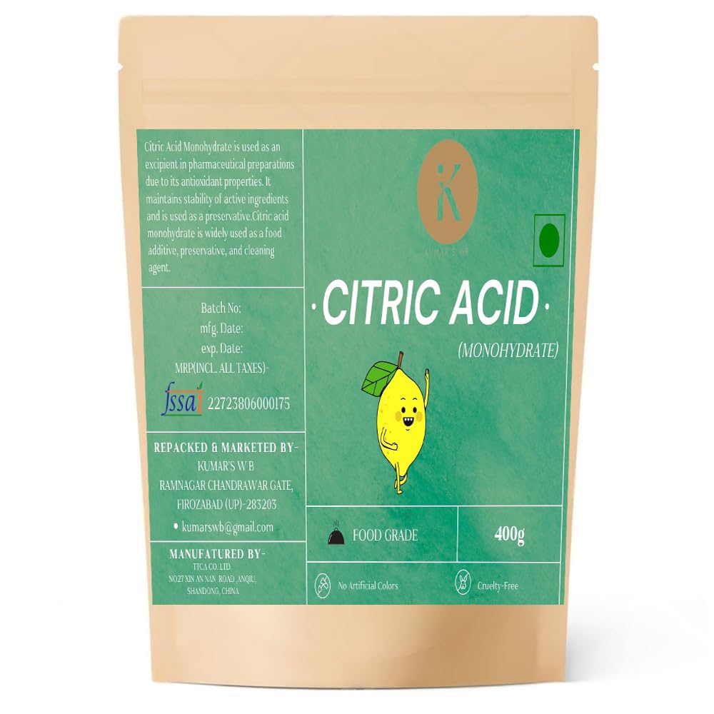 Kumar's WB Food Grade Citric Acid Monohydrate Powder, 400g, No Artificial Colours