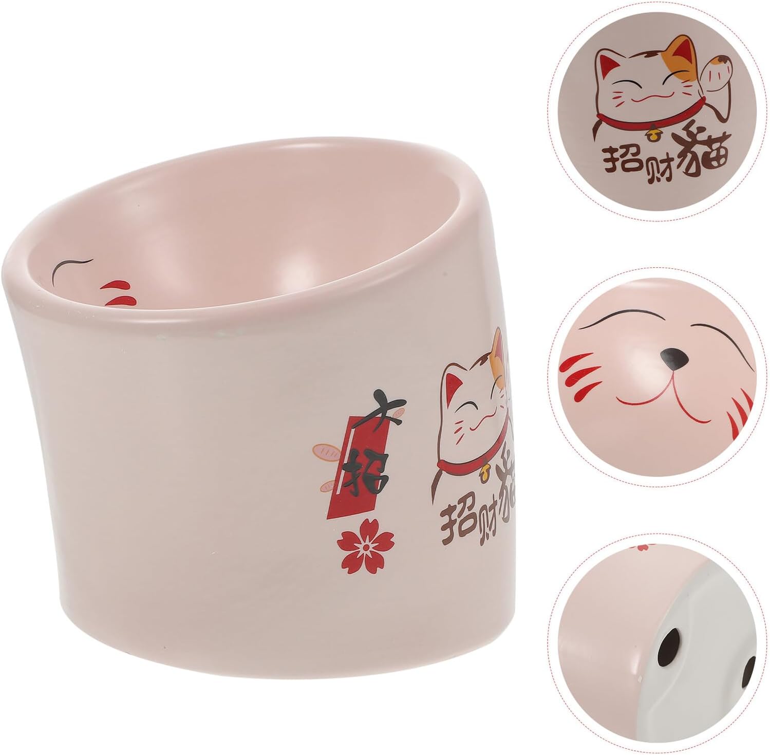 BESTYASH Elevated Anti-Spill Ceramic Cat Bowl with Pink Base, Non-Slip Kitten Feeder Dish for Safe Neck Support and Mess-Free Pet Feeding