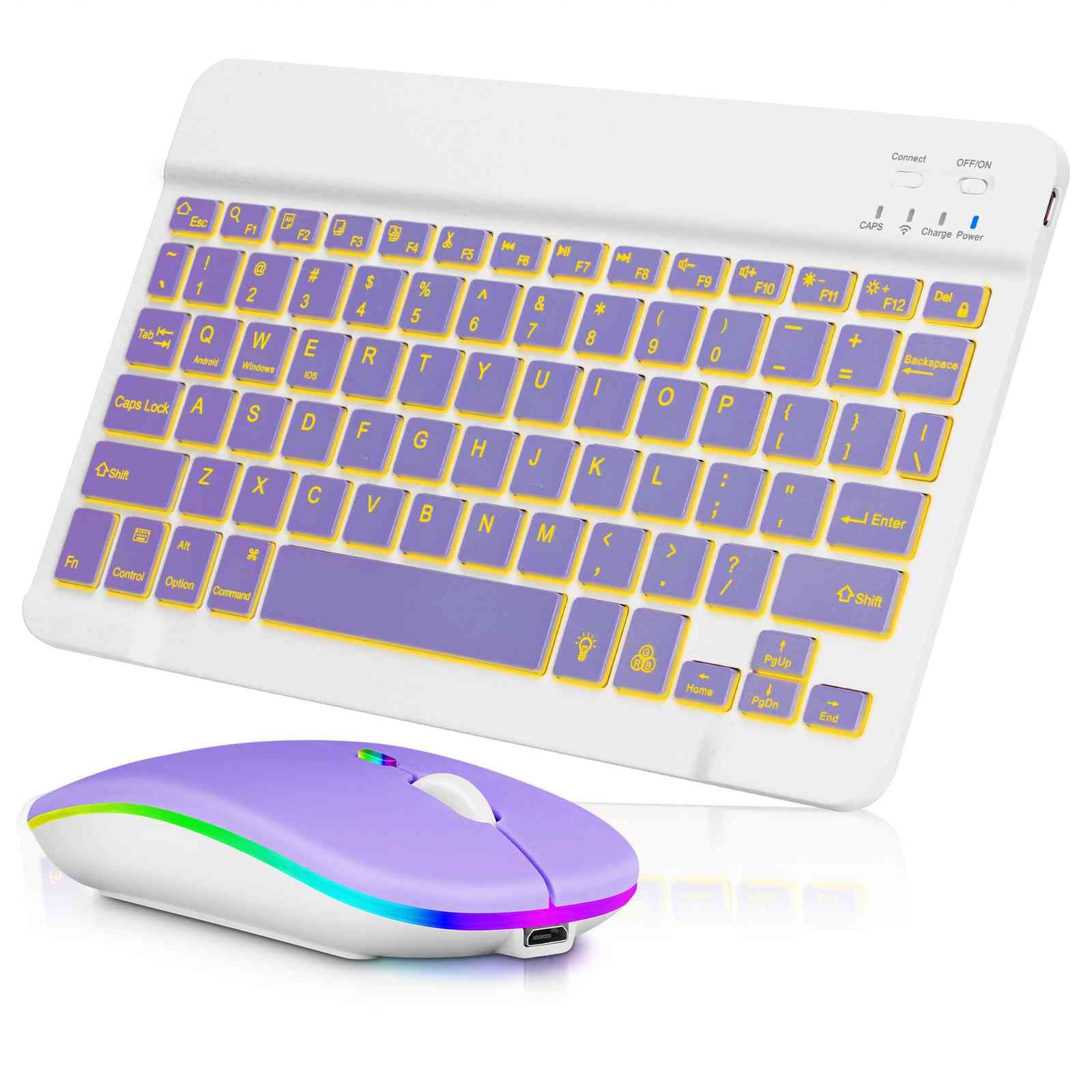 UX030 Lightweight Keyboard and Mouse with Background RGB Light, Multi Device Slim Rechargeable Keyboard Bluetooth 5.1 and 2.4GHz Stable Connection Keyboard Compatible with Dell Latitude E6540 Laptop