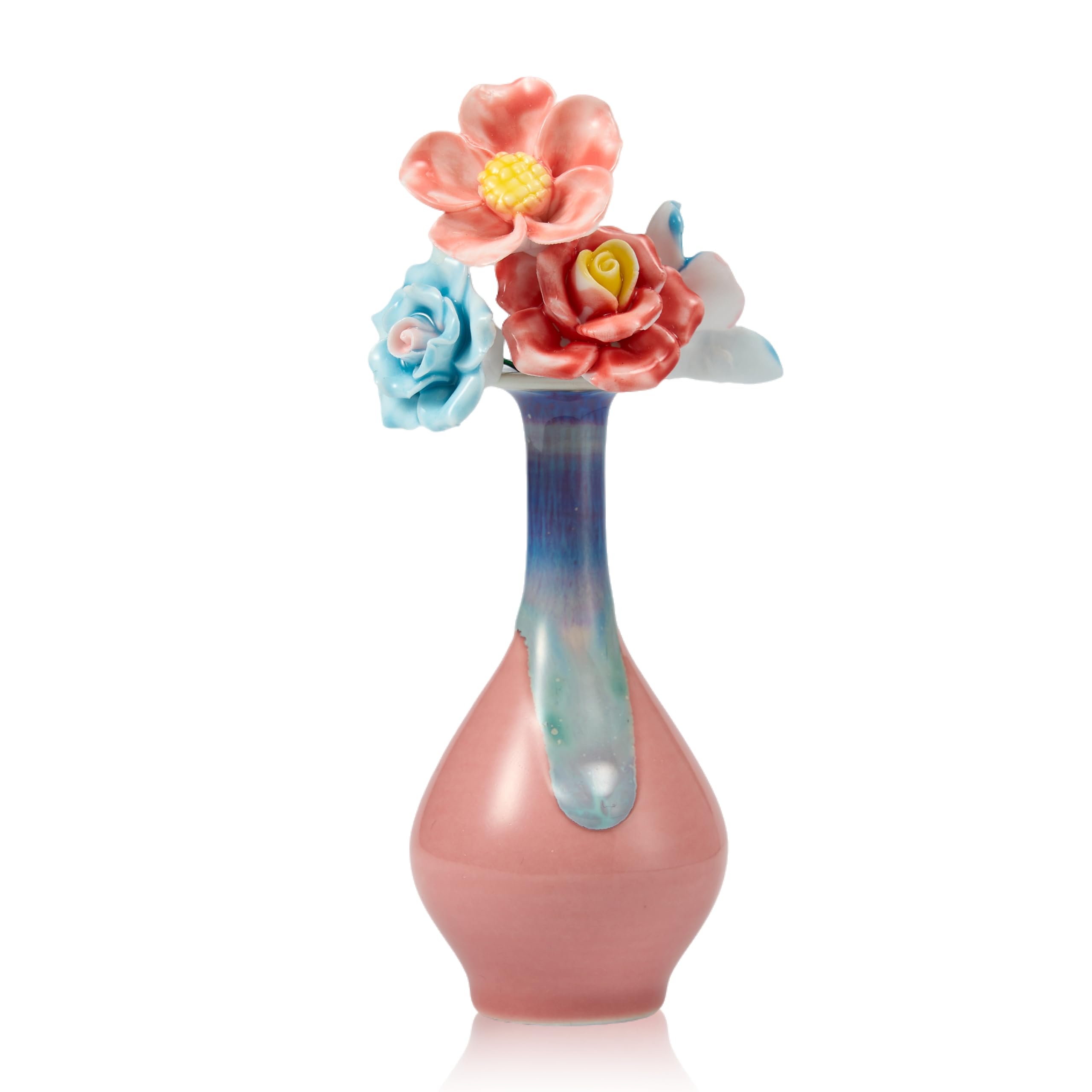 Vase en céramique pour aromathérapie Blue Snow à fleurs éternelles et design floral