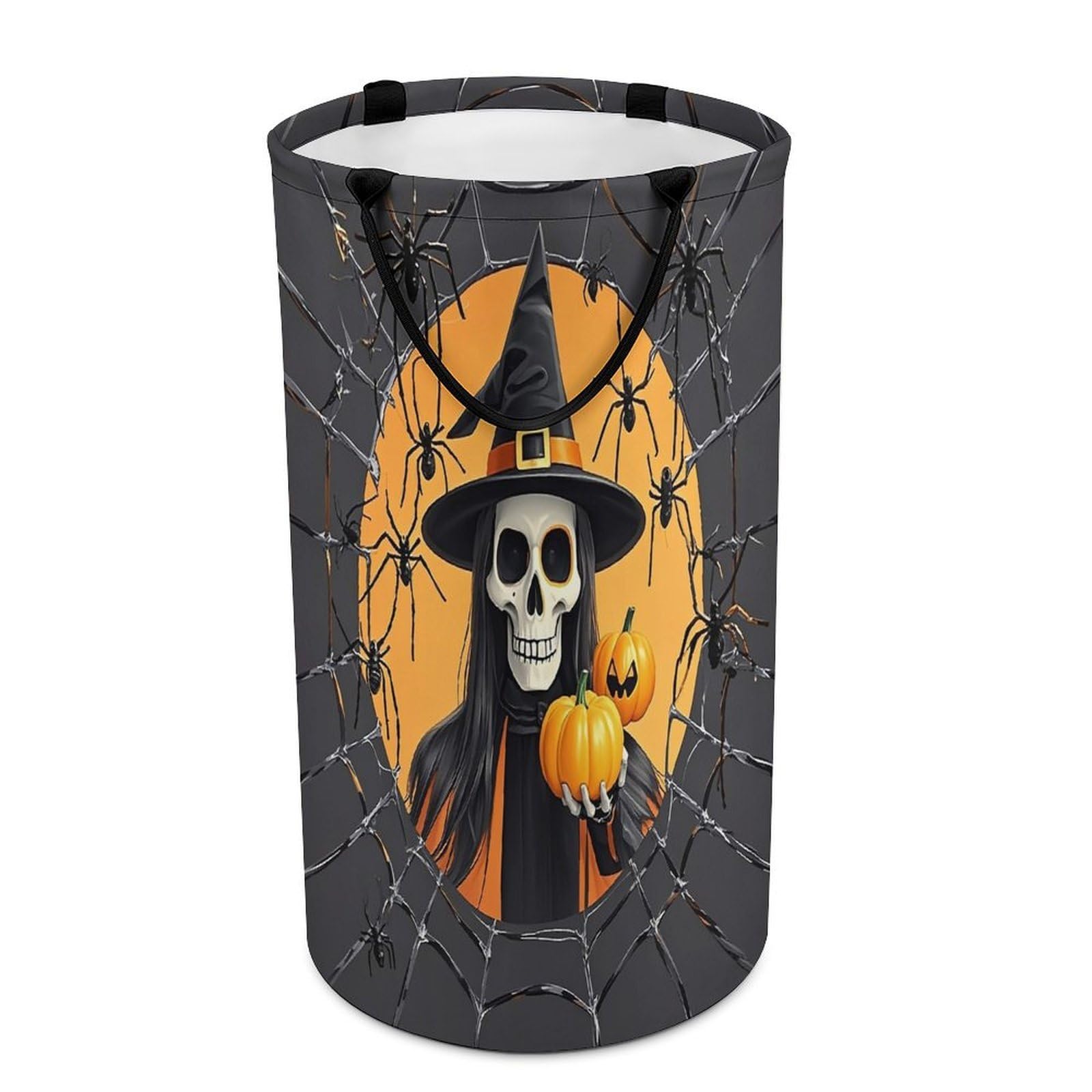 Skeleton Spider Web Laundry Basket with Handles Large Collapsible Laundry Bag Freestanding Waterproof Clothes Hamper Decor Storage of Dirty Clothe for Family Bathroom 86L