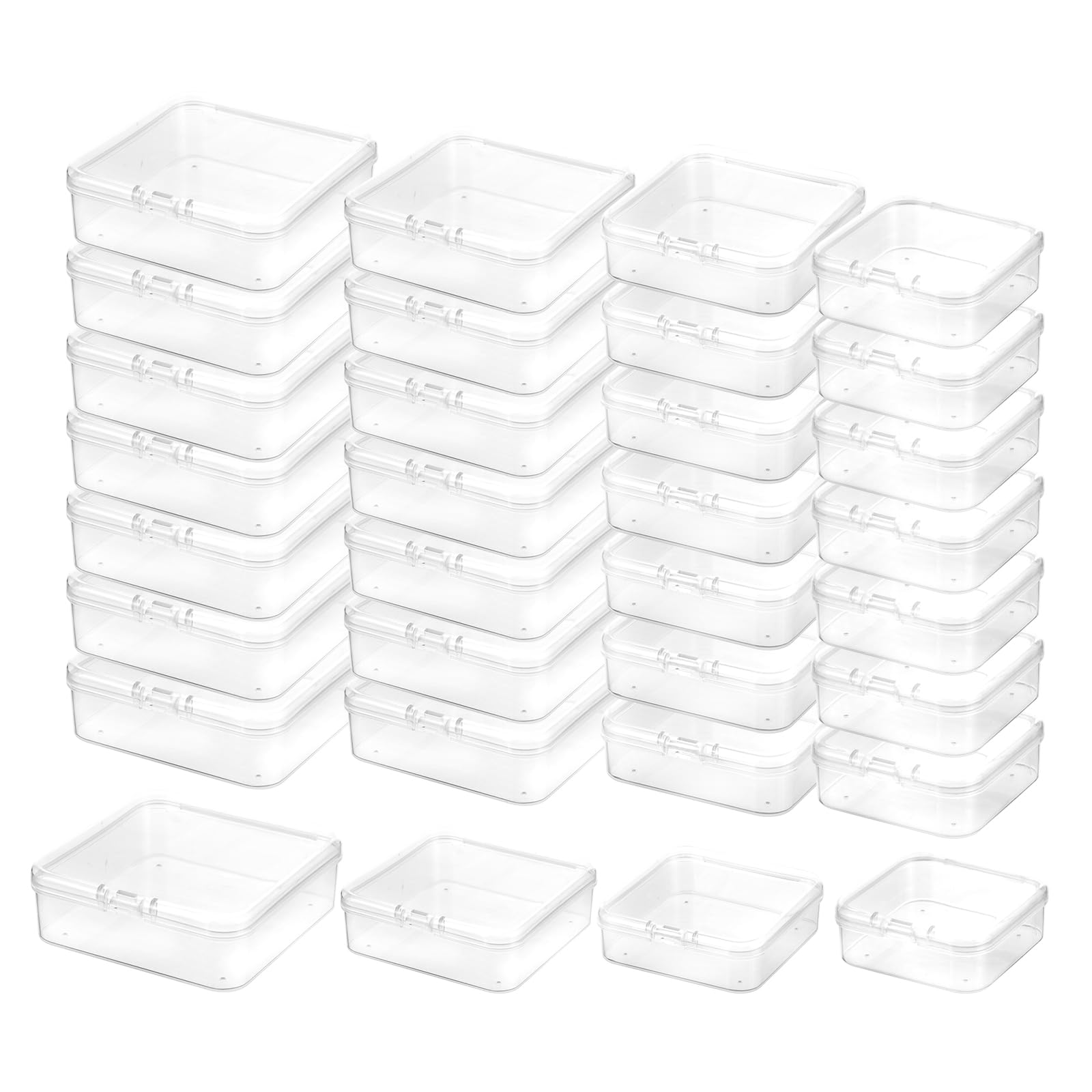 LJY 32 Pieces Mixed Sizes Square Empty Mini Clear Plastic Storage Containers Box Case with Lids for Small Items and Other Craft Projects