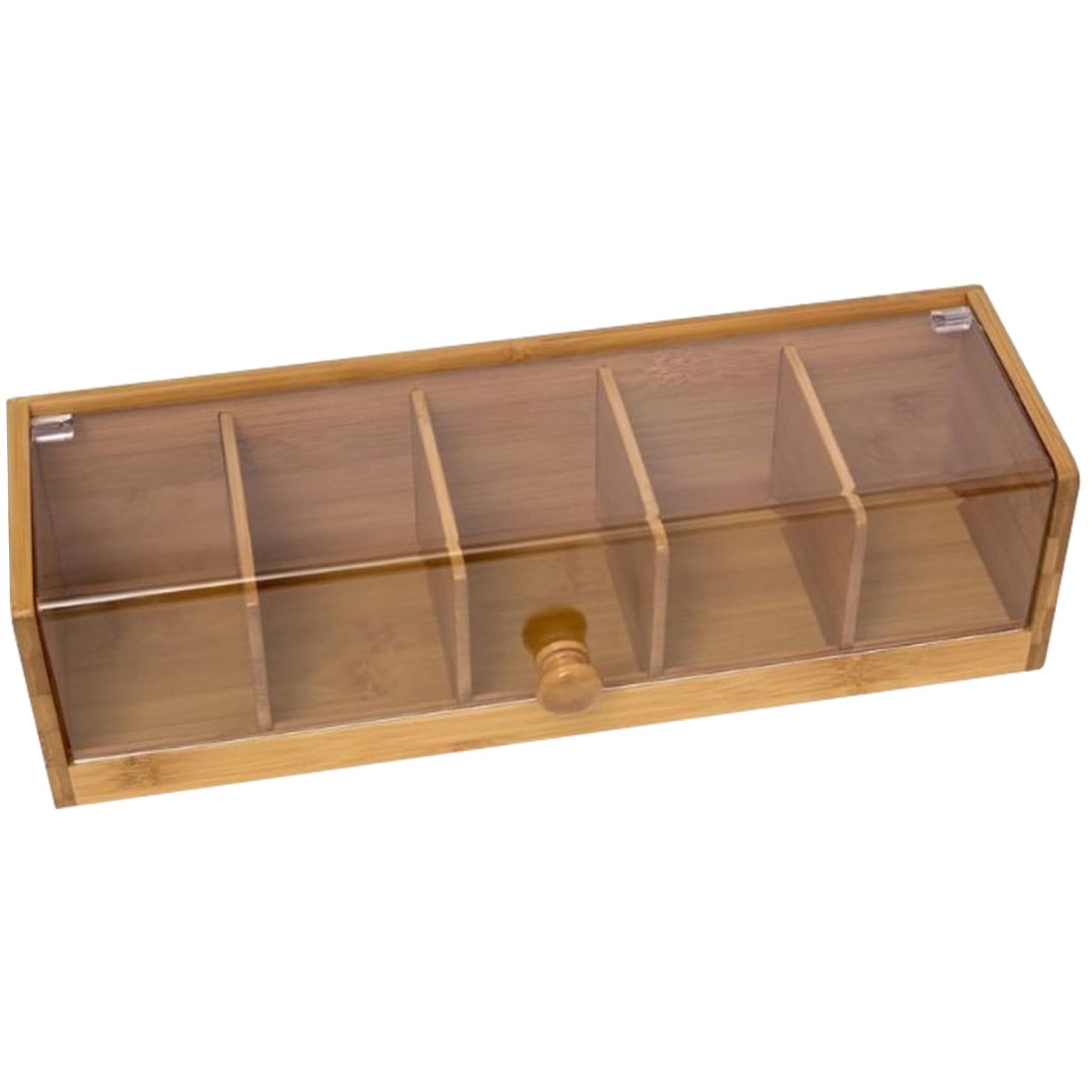 Boîte à thé en bambou à 5 compartiments et couvercle transparent
