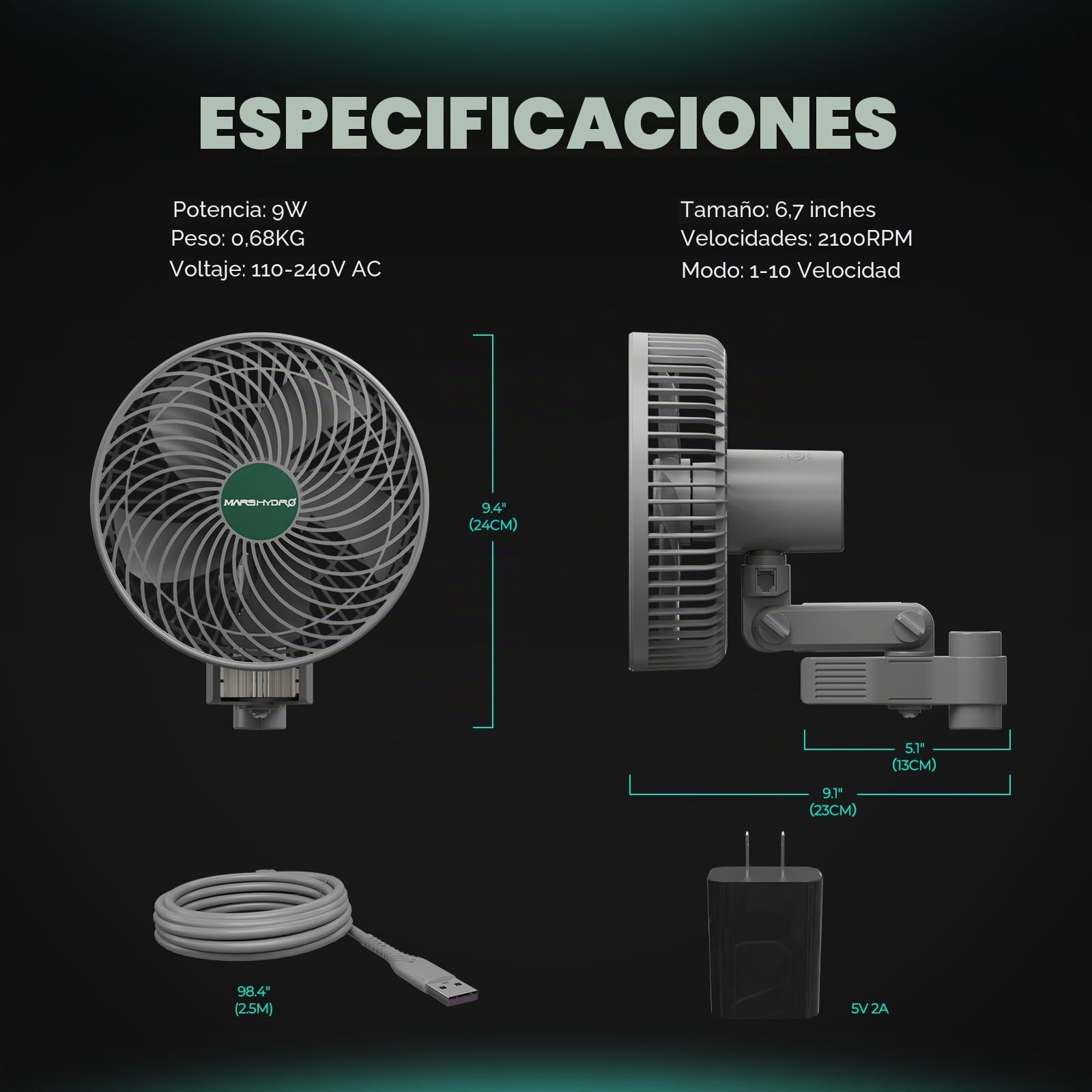 MARS HYDRO Ventilador de clip para tienda de cultivo de 6 pulgadas
